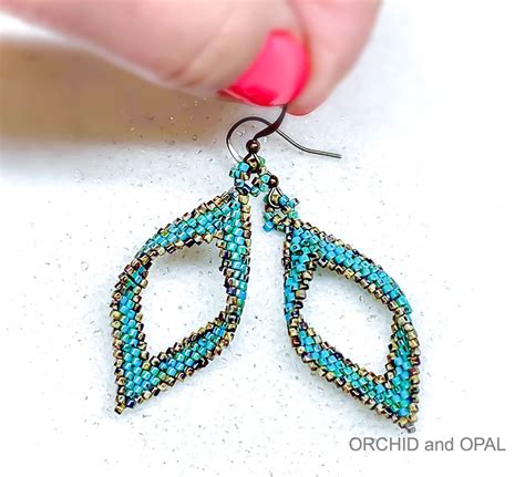 Folded Diamond Open Brick Stitch Earrings Tutorial Delica Seed Beads