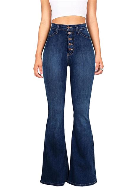 Tuscom Womens Vintage High Waisted Flared Bell Bottom Casual Trendy Jeans