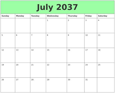 July 2037 Printable Calendars