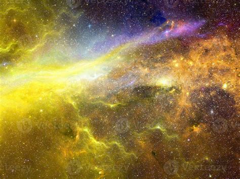 Infinite Beautiful Cosmos Dark Blue And Yellow Background With Nebula