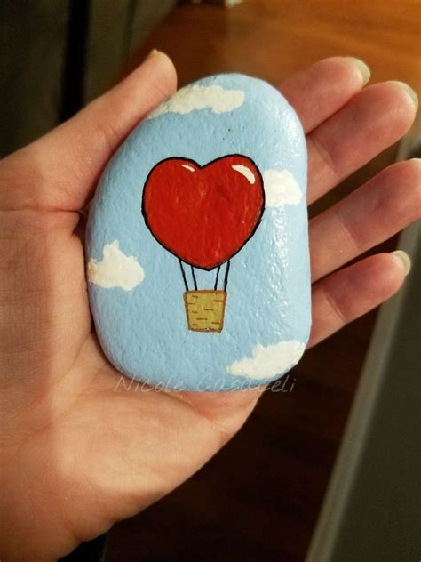 Heart hot air balloon, Valentine's day painted rock | Rock ...