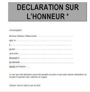 Exemple De Lettre D Claration Sur L Honneur