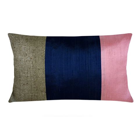 Pink And Blue Raw Silk Lumbar Pillow Cover Desicrafts