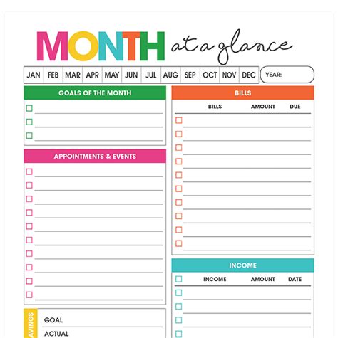 Month At A Glance Calendar Printable Calendar Templates