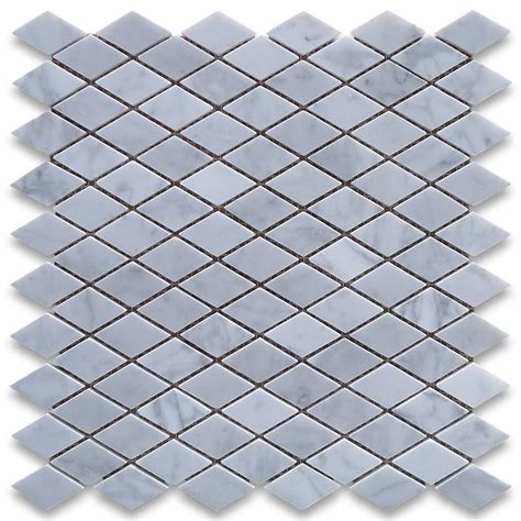 Italian White Carrara Marble Rhomboid Diamond Pattern Honed Mosaic Tile
