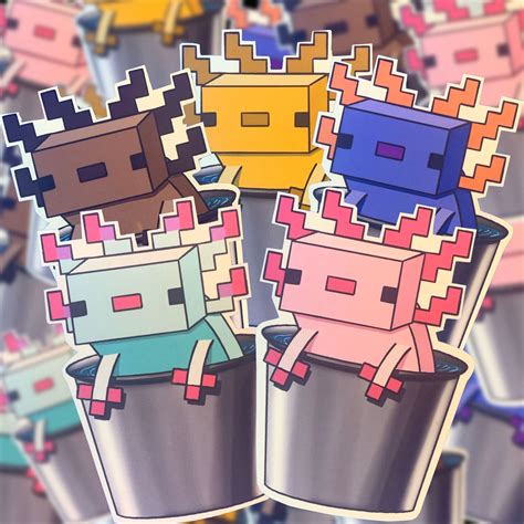 Minecraft Axolotls En Bucket Sticker Collection Etsy