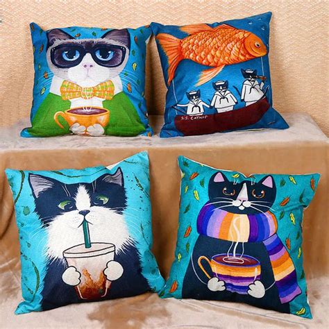 Cute Cartoon Cat Pillow Cover Animal Pillow Case Home Decorative