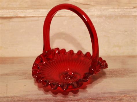 Sale ~ Vintage Fenton Art Glass Miniature Ruby Red Basket By Freshestatefinds On Etsy Red Glass