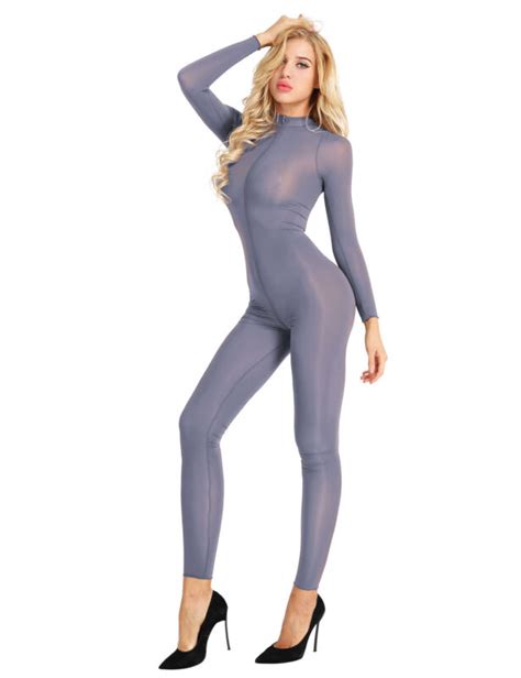 Women Double Zipper Sheer Bodysuit Open Crotch Leotard Jumpsuit Nightwear Ebay