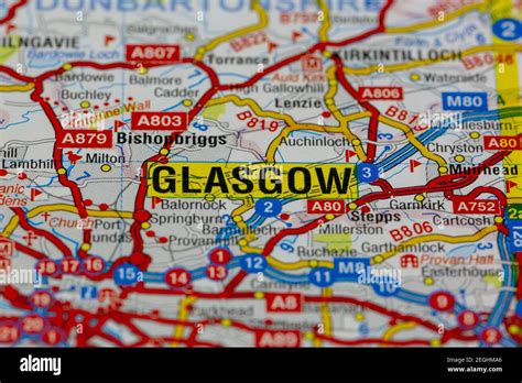 Glasgow Scotland And Surrounding Areas Shown On A Road Map Or