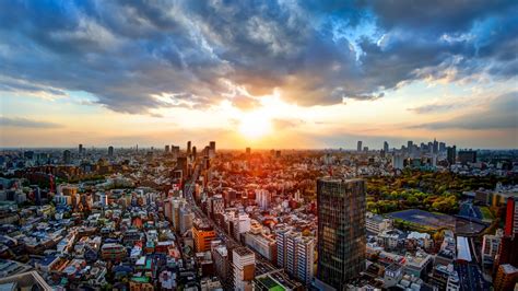 Download 2560x1440 Japan Tokyo Cityscape Sunset Buildings Clouds