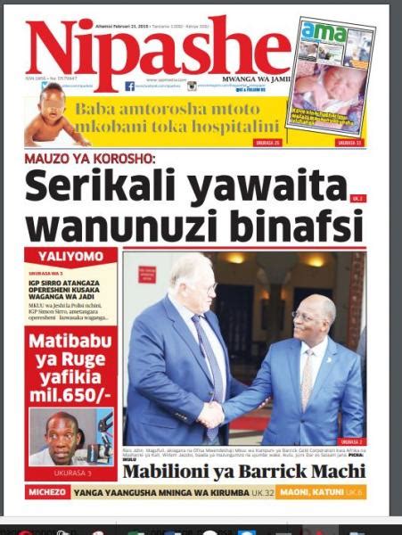 Headlines Of Tanzania Newspapers Today Thursday 21st February 2019