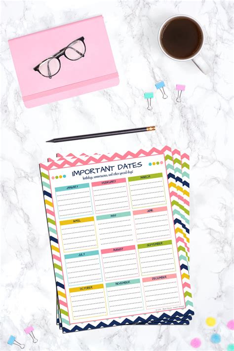 Important And Special Dates Template Instant Download The Neat