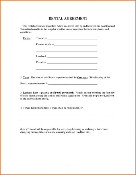 Rental Agreement Forms Printable