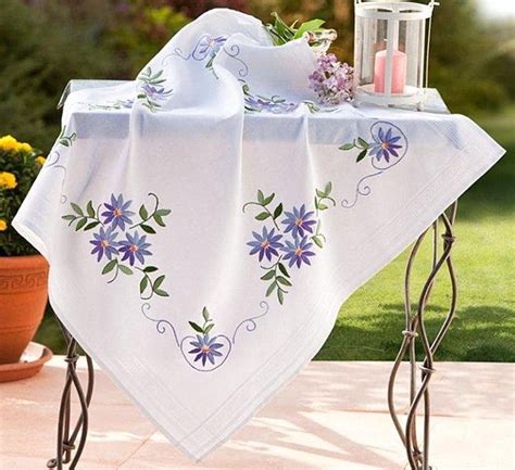 Blue Daisy 80 X 80cm Embroidery Tablecloth Kit Sewandso Embroidery
