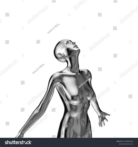 Metallic Glossy Naked Woman Mannequin Freedom Stock Illustration