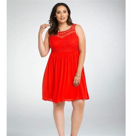 Torrid Red Gauze And Crochet Dress Size 24w Short Lace Dress Gauze