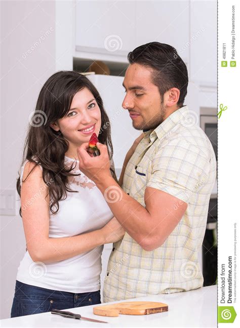 Cute Happy Couple Feeding Each Other A Strawberry Stock Image Image Of Fruit Date 49821811
