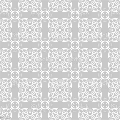 Gray Seamless Background With White Floral Pattern Stock Illustration