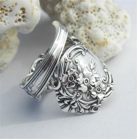 Sterling Silver Spoon Ring Victorian Floral Spoon Ring