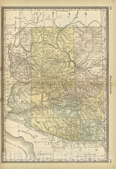 Historic 1882 Map Historical Hand Atlas Illustrated Map Of Arizona