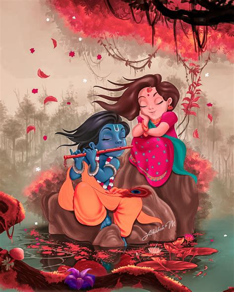 Colorful Art Of Radha And Krishna Desktop