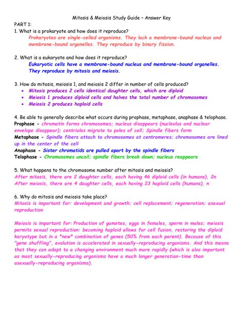 Mitosis and meiosis webquest objective : Mitosis & Meiosis Study Guide - Answer Key PART 1: 1. What ...