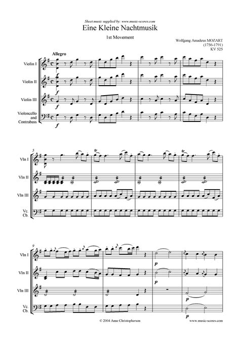 Mozart K525 Eine Kleine Nacht Musik 1 Allegro 3vns And Vc Classical