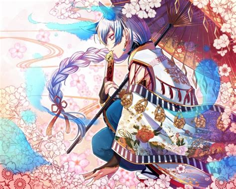 Wallpaper Anime Boy Shoujo Sakura Blossom Umbrella