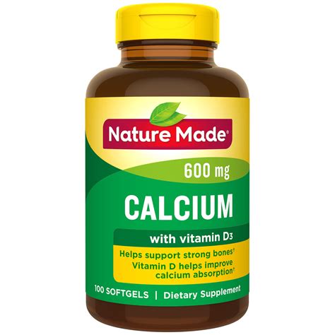 Nature Made Calcium 600 Mg Softgels With Vitamin D 100 Count For Bone