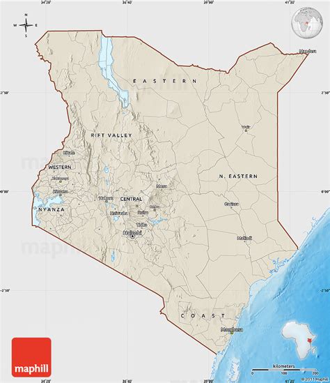 Shaded Relief Map Of Kenya Single Color Outside