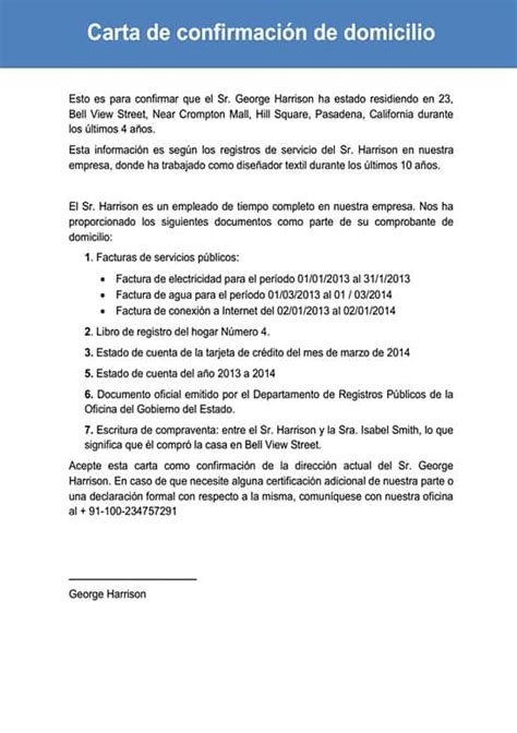 Carta De Confirmación De Domicilio Cómo Se Hace Y Ejemplos