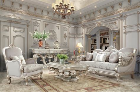 A victorian living room surrounded by crown molding and diamond pattern wallpaper. Homey Design| HD-2662 Petunia 3 Piece Formal Living Room ...