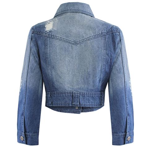 Ladies Cropped Denim Blue Wash Jacket Womens Festival Jeans Coat Short