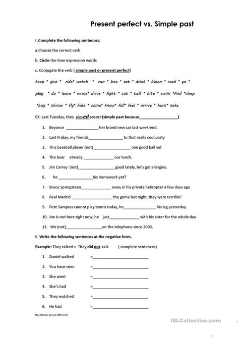 Present Perfect Vs Simple Past English Esl Worksheets For Distance