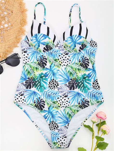 Underwire Jungle Leaves Print Swimsuit Leaf Print Swimsuit Tropical