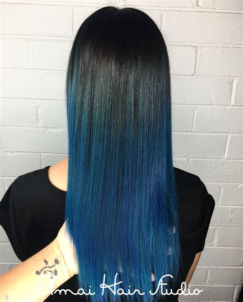 Blue Hair With Balayage And Dark Roots
