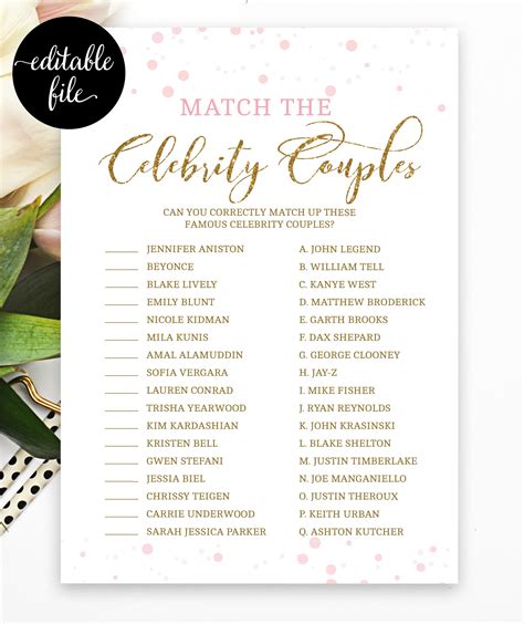 Famous Couples Game Free Printable