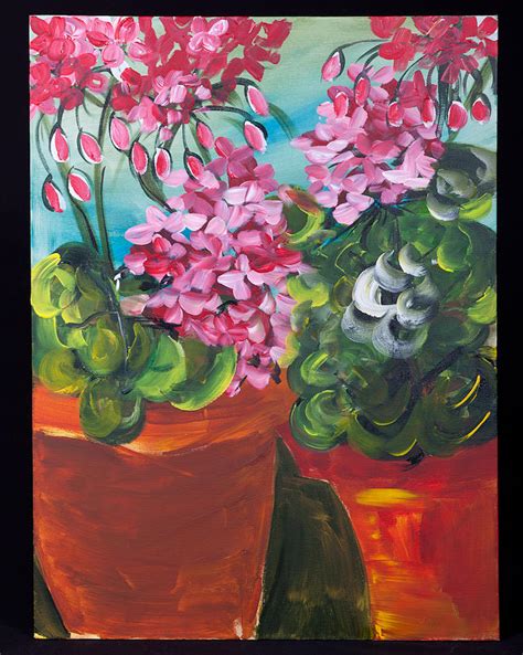 Two Potted Geraniums Painting By Susan Bernadette Lebel Fine Art America