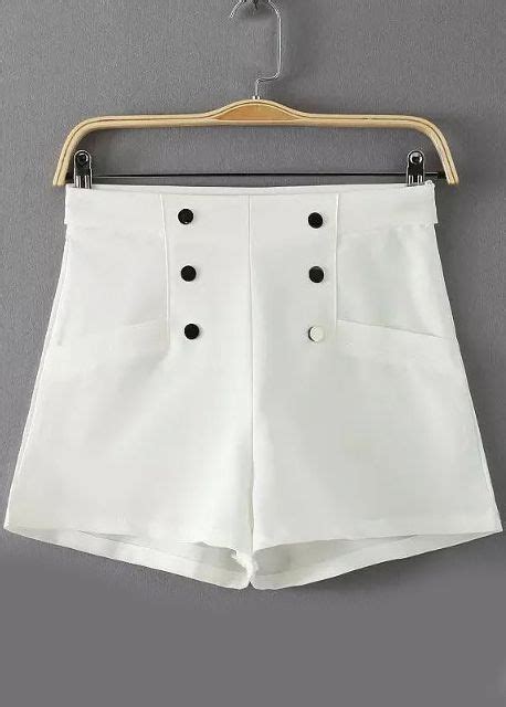 White High Waist Buttons Shorts Sheinsheinside High Waist Fashion