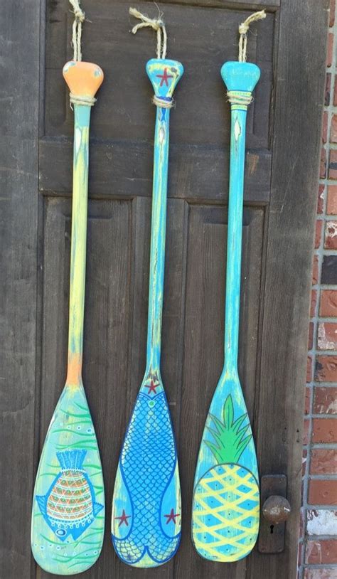 Oar Paddle Art Sign One Hand Painted Coastal By Castawayshall Boat Oars