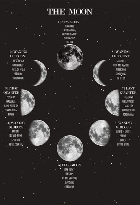Moon Phase Poster Lunar Phases And Meanings Space Poster Night Sky
