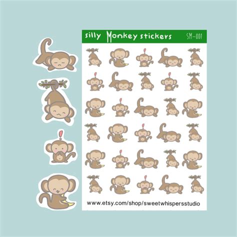 Silly Monkey Sticker Sheet Monkey Stickers Planner Sticker Etsy