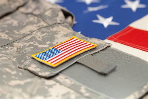 Usa Flag And Us Army Patch On Military Uniform Close Up Stock Image