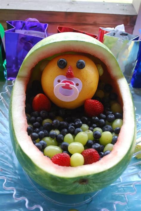 Baby Shower Center Piece Fruit Salad Idea Carved Out A Watermelon And