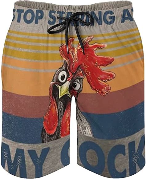 Woalbitan Stop Staring At My Cock Rooster Beach Board Shorts Quick Dry Bathing Swim Trunks For
