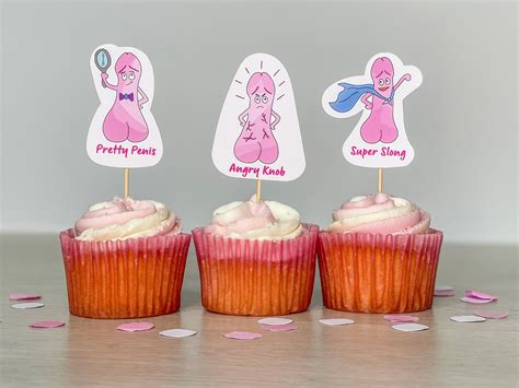 Penis Party Cake Toppers 12 Pack Funny Adult Rude Cupcake Etsy