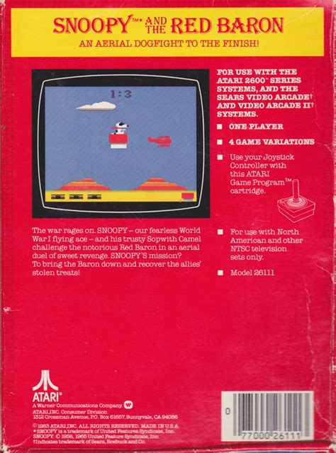 Snoopy And The Red Baron 1983 Atari 2600 Box Cover Art Mobygames