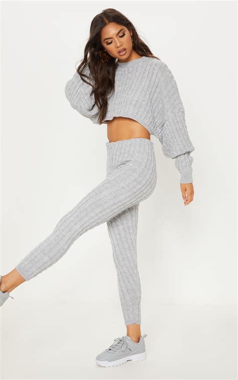 Grey Cable Knit Jumper And Legging Set Prettylittlething