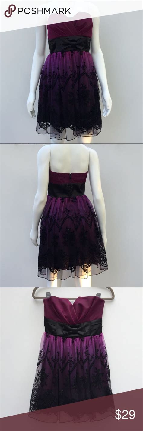 Purple Ombré Black Lace Strapless Party Dress 3 Strapless Empire